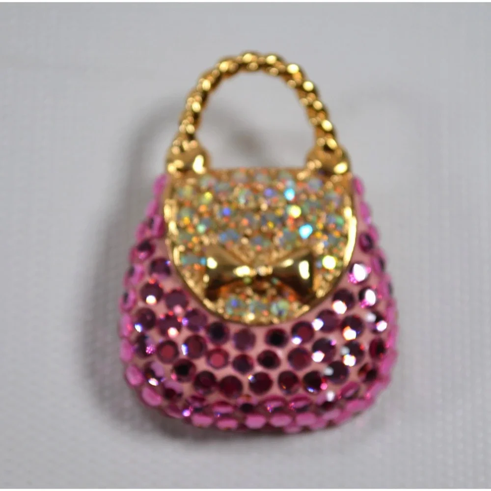 SUZANNE‎ BJONTEGARD Pink Rhinestone Handbag Purse Pin Brooch 1.75